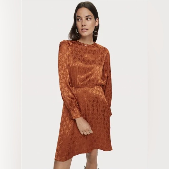 Scotch & Soda Dress Size Small Rust Orange Paisley Peplum Hem Midi "Starwatcher" - Picture 7 of 16